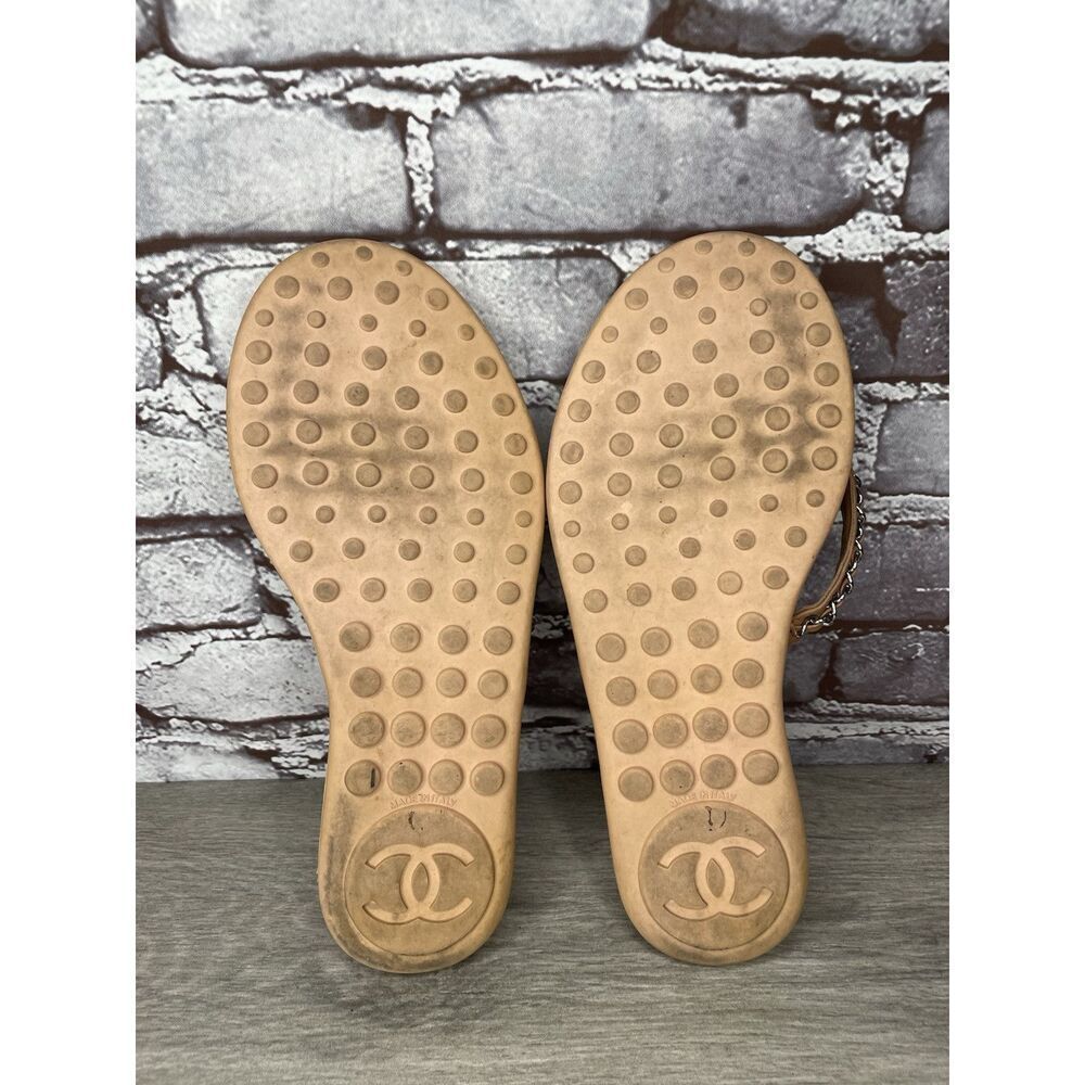 CHANEL Lambskin CC Chain Pink Leather Designer Thong Sandals Women’s Sz 40EU/9.5 - Picture 9 of 16